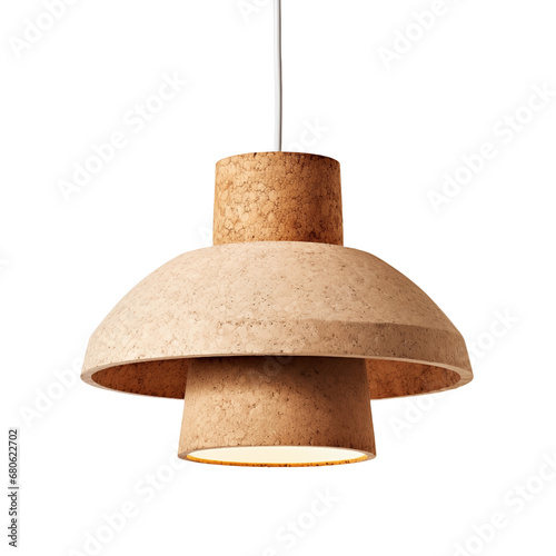 Cork Ceiling lamp with shining light bulb isolated on white transparent background PNG photo
