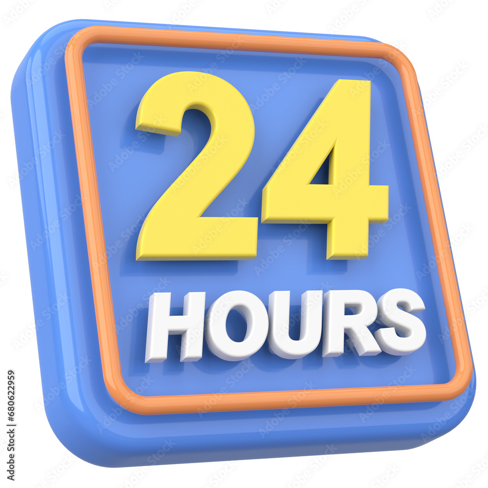 24 hours icon. Open all day. 3D illustration.