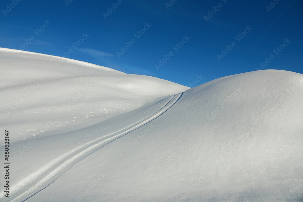Ski tracks on the fresh snow