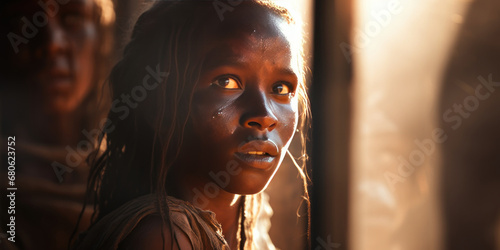 Vibrant scene of women in traditional dress, illuminated by sun.