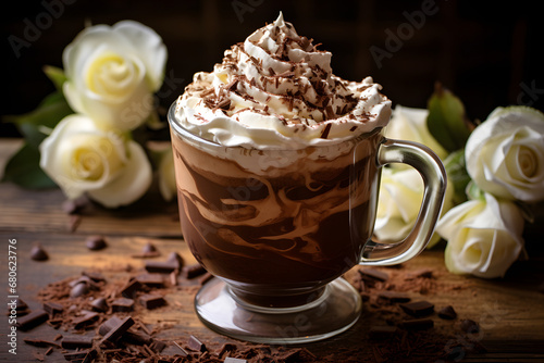 Gourmet Delight: Hot Chocolate Extravaganza with Whipped Cream and Chocolate Drizzle - Generative AI