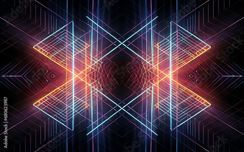 3d rendering, abstract neon background. Modern wallpaper with glowing vertical lines
