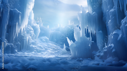 Crystal Cliffs, The Ethereal Glow of Frozen Waterfalls © EwaStudio