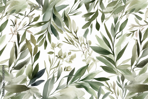 Olive tree leaves on white background. AI Generated