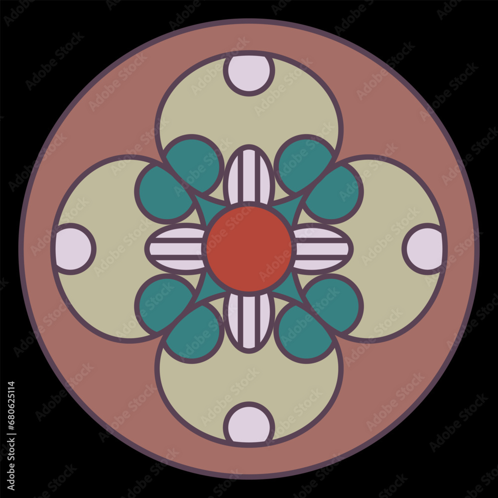 Gothic medieval geometrical ornament. Four petal cross shape flower in a circle. Gothic medieval geometrical ornament. Four petal cross shape flower in a circle.