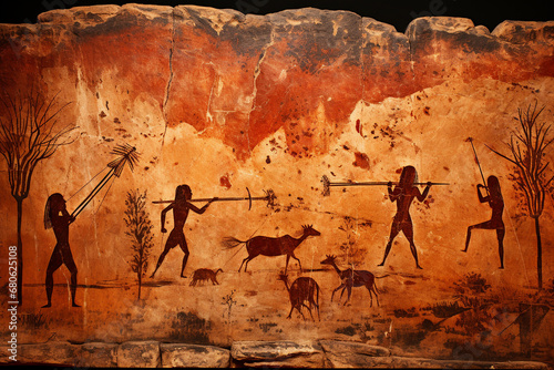 Steinzeit Höhlenmalerei von Tieren auf Sandstein
