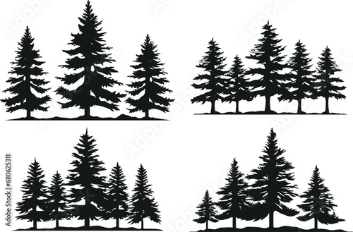 Vintage trees and forest silhouettes set with Fir tree silhouette and vector photo
