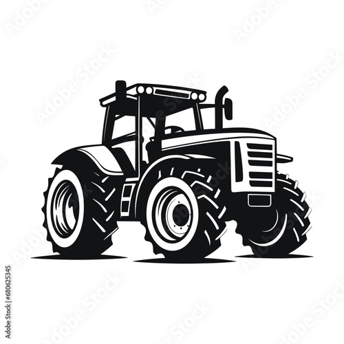 silhouette of a tractor illustration vector with black old tractor on white background