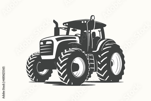 silhouette of a tractor illustration vector with black old tractor on white background