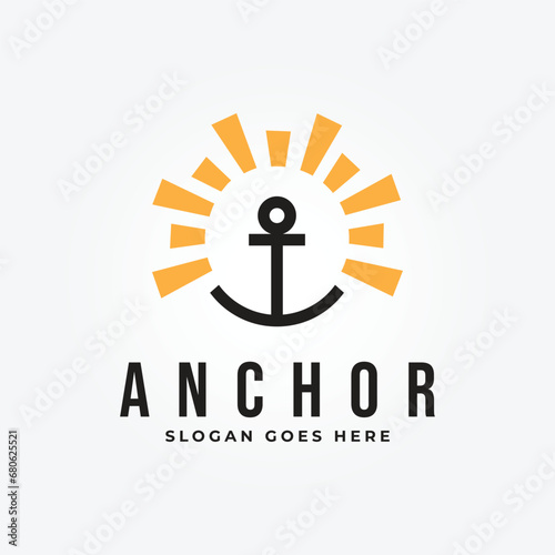 Anchor with sun vector icon pirate boat logo helmet Nautical maritime simple graphic symbol illustration