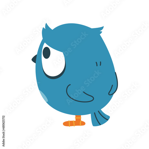 Funny offended owl turned back. Vector icon, bird sticker photo