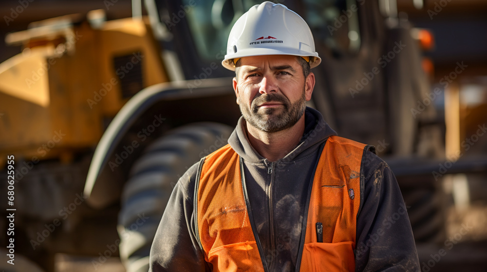 Worker Portrait. In the Heart of Construction Worker Portrait. In the Heart of Construction