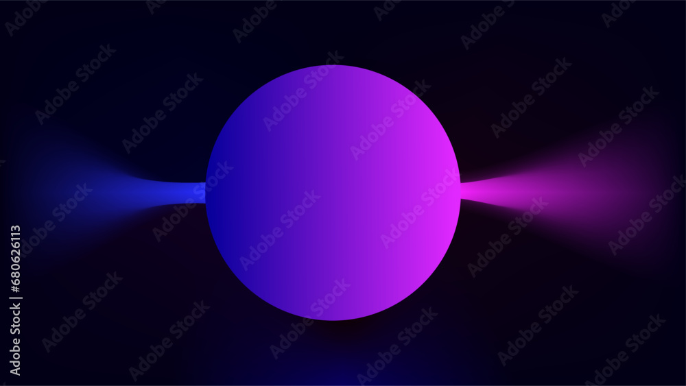 Blue and pink copy space circle frame releasing stream of colorful light background