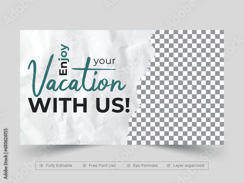 Vacation social media video banner or youtube thumbnail cover design template