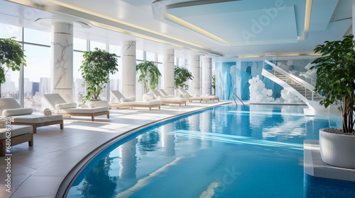 Luxury swimming pool.  elegant interior design © EwaStudio