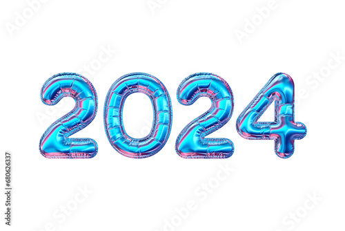 2024 shiny trendy gradient balloons isolated on white background. Colorful banner for seasonal holidays flyers, greetings and invitations, New Year themed congratulations and cards. 3d illustration.