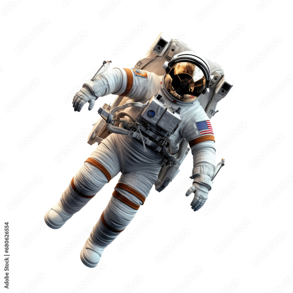 Astronaut isolated on transparent background, Spaceman flight. Spacewalk. Elements of this image furnished, PNG file