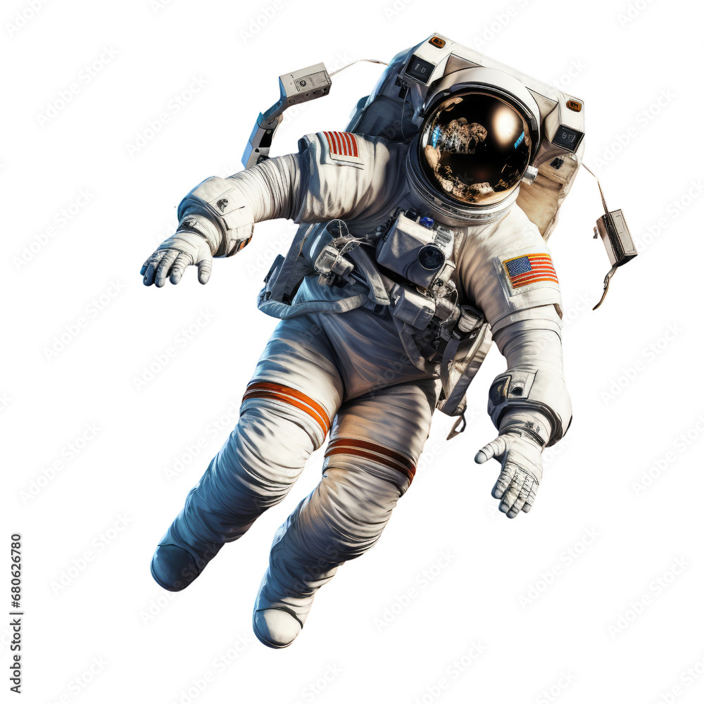Astronaut isolated on transparent background, Spaceman flight. Spacewalk. Elements of this image furnished, PNG file