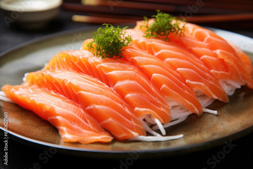 Sliced salmon fillets closeup