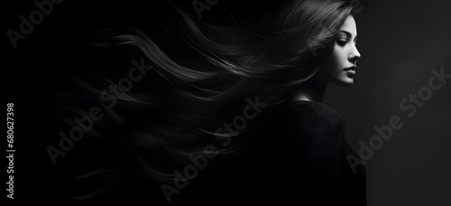 a woman with long hair blowing in the wind Generative AI photo