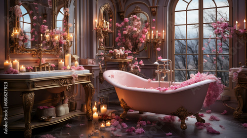 Luxury Bathroom Oasis. Vintage Elegance Spa. Rose Petal Bliss.. ..