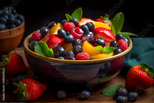 Fresh and colorful summer fruit salad. AI Generated