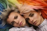 a couple of women laying next to each other Generative AI