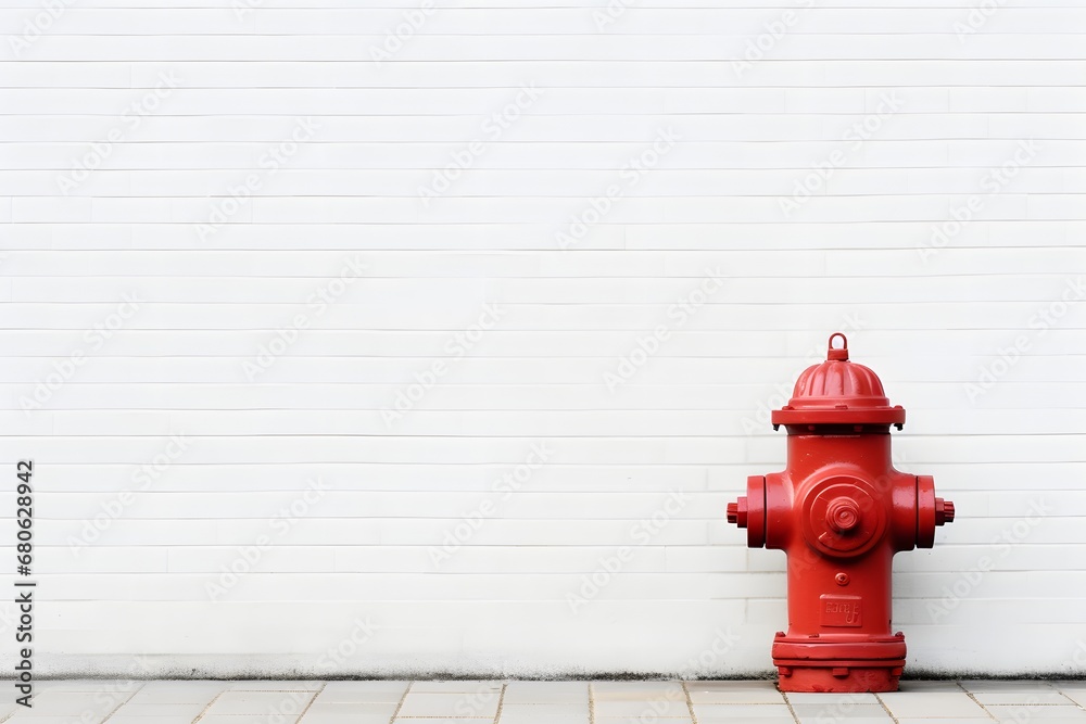 a red fire hydrant in front of a white brick wall Generative AI