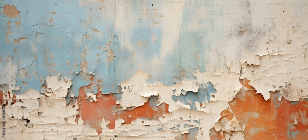 a close up of peeling paint on a wall Generative AI