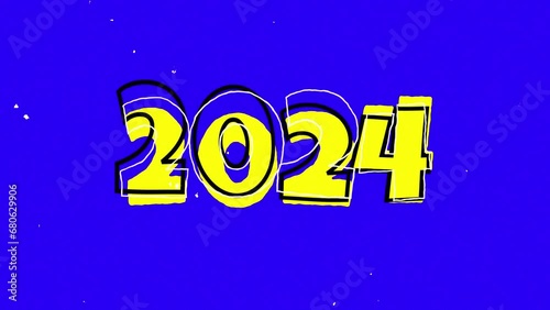 Happy new year 2024 background with cartoon style text. 2024 new year video.