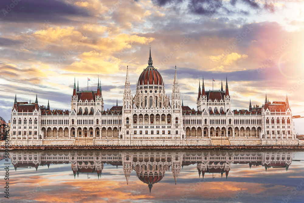 Parliament building in Budapest. Hungary. The building of the Hungarian Parliament is located on the banks of the Danube River, in the center of Budapest.