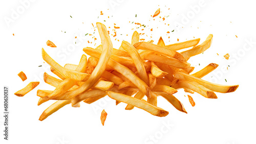 French fries levitate isolated on transparent background, PNG file