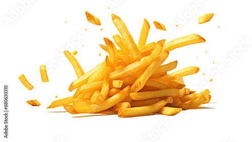 French fries levitate isolated on transparent background, PNG file