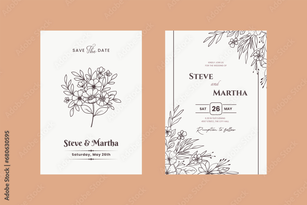 hand-drawn floral wedding invitation card