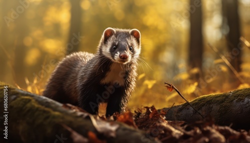 The European Polecat Perched on the Enchanting Forest Floor © Anna