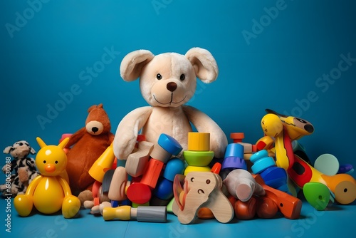 a teddy bear sitting on top of a pile of toys Generative AI