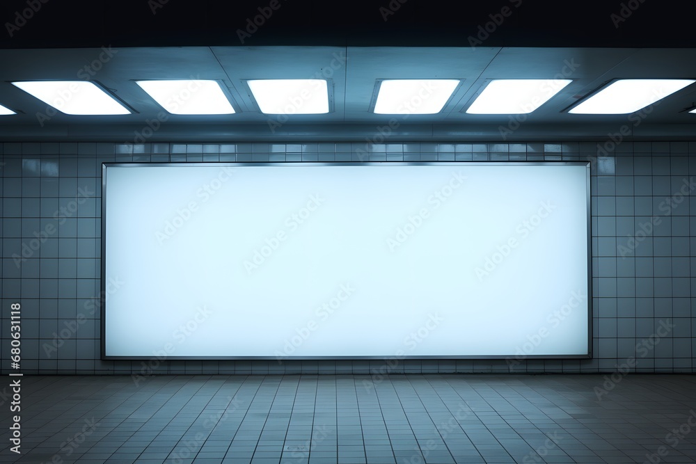an empty subway station with a large screen on the wall Generative AI an empty subway station with a large screen on the wall Generative AI