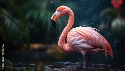 A Majestic Pink Flamingo Gracefully Standing in Shimmering Waters