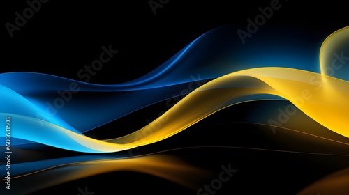 a blue and yellow wave on a black background Generative AI