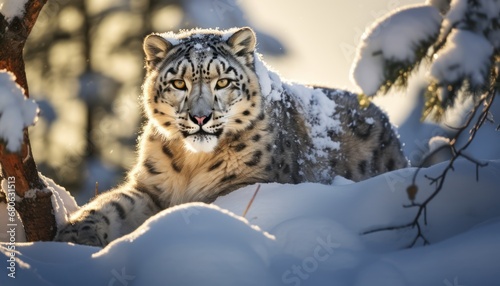 Snow Leopard in Serene Winter Habitat