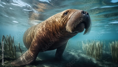 A Majestic Walrus Gliding through the Sparkling Waves of the Ocean