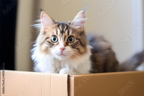 a cat sitting on top of a cardboard box Generative AI