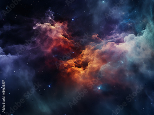 Cosmic nebulae bright gleaming amidst galaxies. AI Generation. © Llama-World-studio