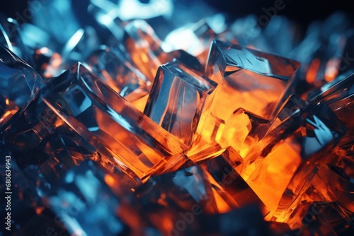 A close-up view of a bunch of ice cubes. This image can be used to depict refreshment, cold drinks, summer beverages, or cooling effects