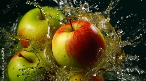 Apple splash food photography.Generative AI