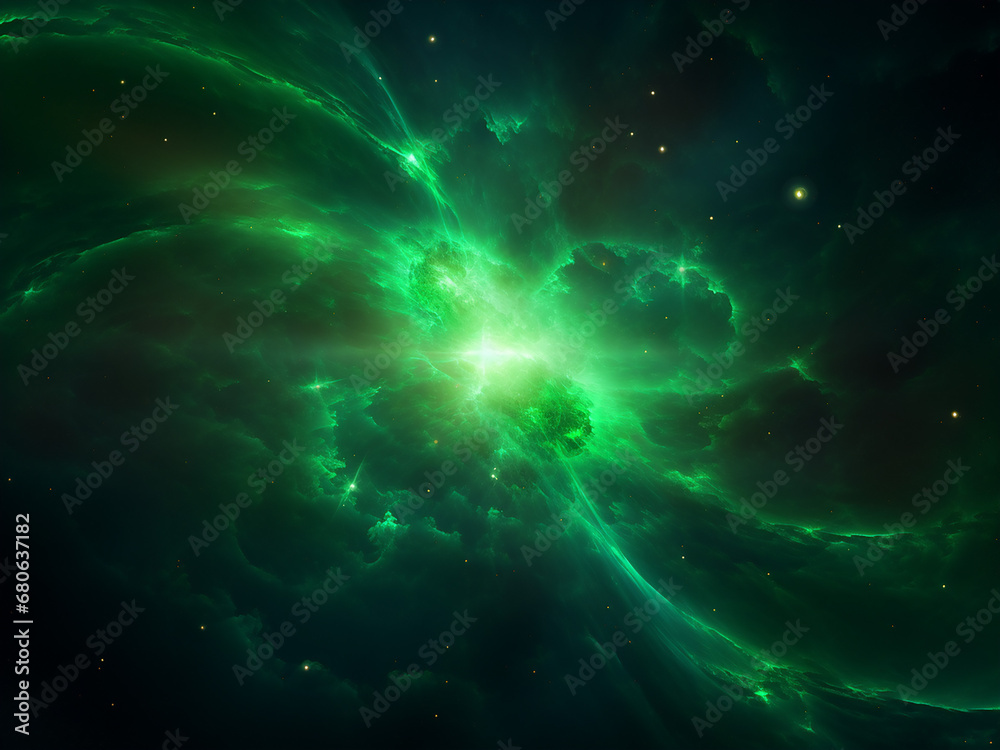 Enchanting Solar Storm Green amidst the universe. AI Generation.
