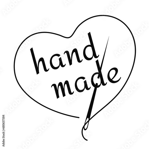 Silhouette of heart with thread, sewing needle and inscription 
