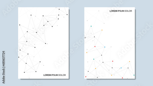 Vector illustration of minimalist design with connecting the dots and lines. Abstract geometric background of science and technology concept. Template for cover brochure, layout, flyer, book, banner