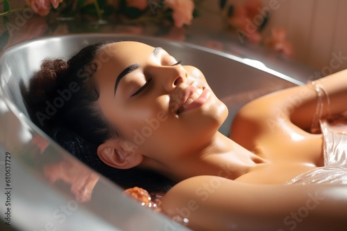 a beautiful young woman laying in a bath tub Generative AI