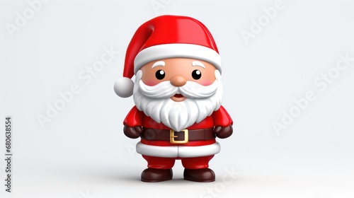  a red and white santa claus figurine wearing a brown belt and a red and white hat with a gold buckle on it's belt, standing in front of a white background. © Anna